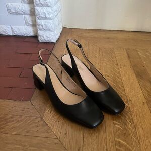 Black Square Toe Slingback Heels